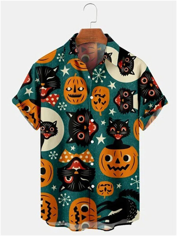Camisa de manga corta con estampado 3D para hombre, ropa informal de gran tamaño para Halloween, Hip Hop, diablo, Hawaiano, Verano