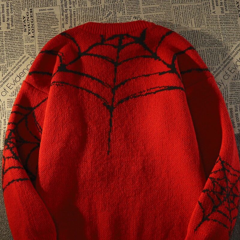 Camisola de buraco de aranha vintage americana para homens e mulheres, pulôver de malha quente Y2K extragrande Harajuku, Hip Hop, marca maré, roupa de inverno