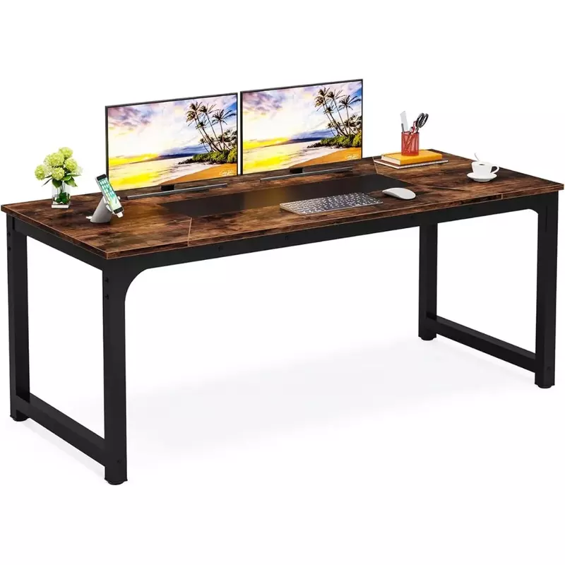 LITTLE TREE 70.9 Inch X Large Executive Office Computer Desk, Brown