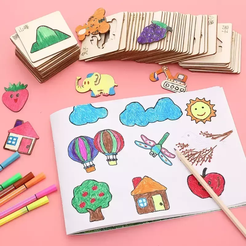 20 pz Montessori bambini disegno giocattoli in legno pittura fai da te stencil modello giocattoli artigianali Puzzle giocattoli educativi per i regali dei bambini