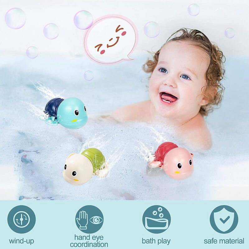 Brinquedos de banho do bebê para crianças, tartarugas bonitos, Clockwork Play Water, brinquedos de piscina pré-escolar para crianças, 3pcs