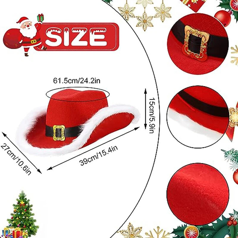 5 buah Santa Claus topi koboi Santa Claus Set Cosplay sabuk Santa Claus kacamata Emas sarung tangan jenggot untuk pesta Natal kostum