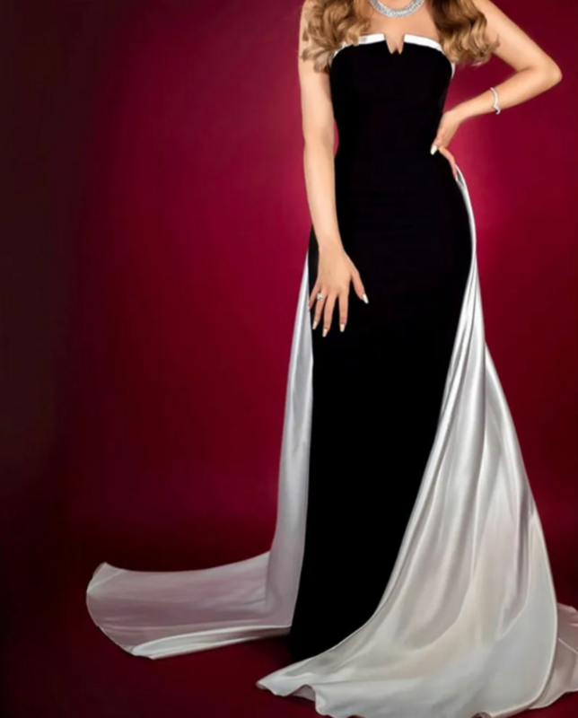 Женское вечернее платье без рукавов, черное официальное платье-трапеция без бретелек и с вырезом на заказ, 2024