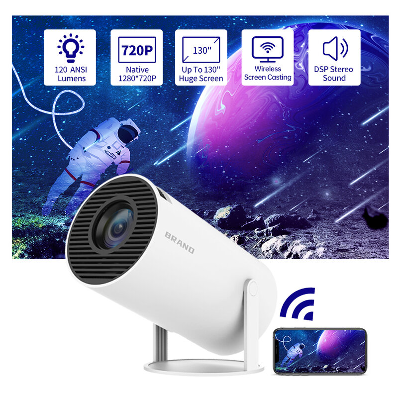 Projecteur intelligent Salange HY300 Android 11.0 MINI Portable WIFI Home Cinema 130 '' Video Beamer 1280 * 720P Support 1080P Pour SAMSUNG Apple Android Mobile Phone Outdoor 4K Movie HDMI