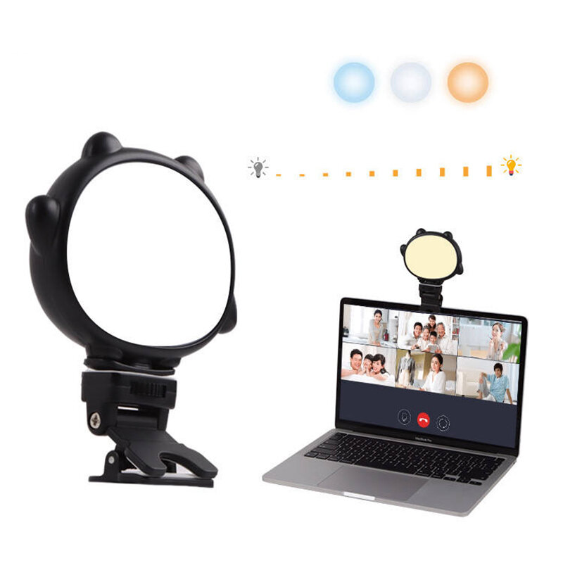 Lampu swafoto LED Clip-on, untuk konferensi komputer Laptop Live Streaming Zoom fotografi Makeup pencahayaan dapat disesuaikan