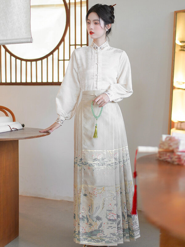 Hanfu Horse Face Skirt Women Chinese Traditional Vintage Hanfu Pleats Skirt Han Element Retro Daily New Chinese Style Skirt