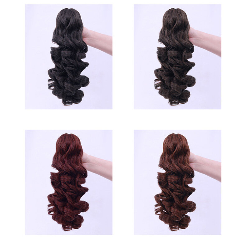 Wig keriting halus sintetis wanita, dengan klip cakar ekstensi rambut 45CM tidak terlihat mulus sintetis bergelombang
