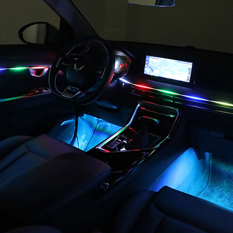 Lumière ambiante de voiture déconnexion complète des documents, guide intérieur en acrylique, bande lumineuse LED, décoration, escales, lampe, by-control, 6 en 1, 18 en 1