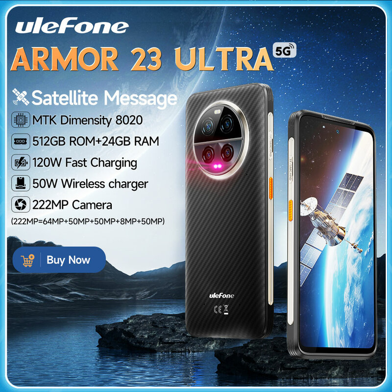 Ulefone Armor 23 Ultra 5G Telefone Robusto Mensagem Satélite 120W Smartphone 64MP Câmera Noturna 24GB + 512GB NFC Android 13 Telefone Móvel