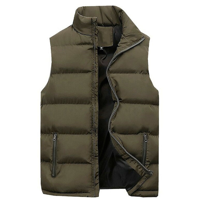 Clothing Fleece-Lined Jackets Mens Autumn Warm Winter Fashion Solid Colour Warm Down Cotton Zip Vest Outdoor Coat Hiking Sports