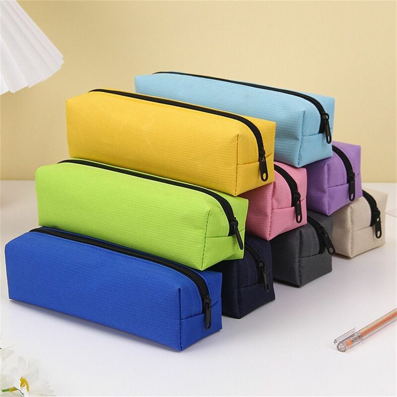 Zipper Pouch Pencil Case Large Capacity Horizontal Pen Bags Oxford Cloth Solid Color Stationery Pouch Student Children