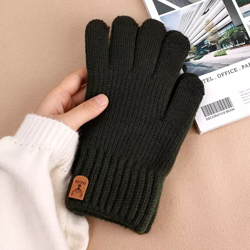 New Cashmere Gloves Winter Warm Five Finger Mittens Touchable Men Outdoors Skiing Cycling Motorcycle Cold-proof Fingering Glove