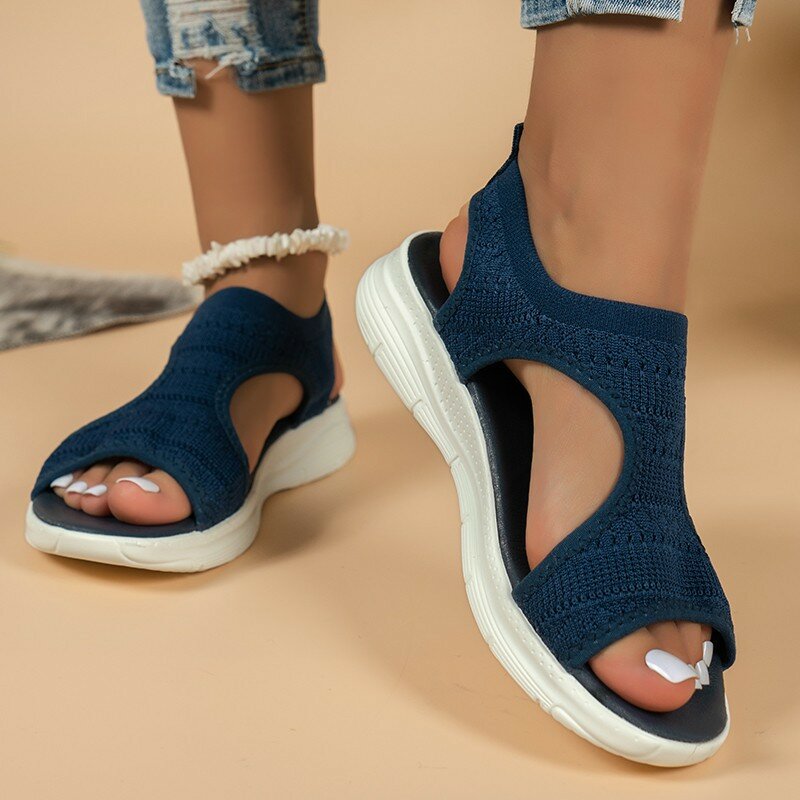 Женские сетчатые босоножки на низком каблуке, пляжные сандалии больших размеров, повседневная обувь для девушек, лето 2024