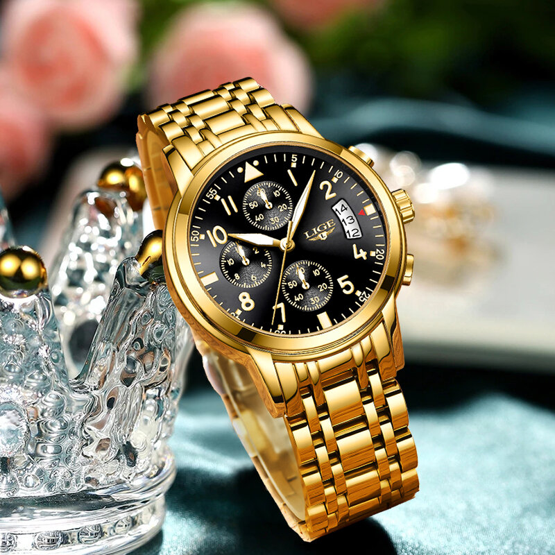 Часы наручные LIGE женские кварцевые, простые деловые брендовые Роскошные с хронографом