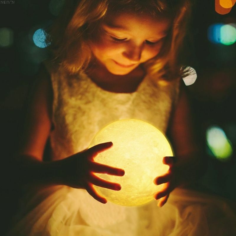 Lampe LED imprimée lune en 3D, 8CM/12CM, alimentée par batterie, avec support, 7 couleurs, luminaire décoratif d'intérieur, idéal pour une chambre d'enfant