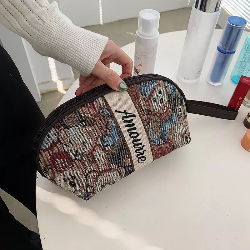 Cute Cartoon Bear Cosmetic Bag Casual Large Capacity Portable Wash Bag Travel Storage Bags for Women Make Up Box