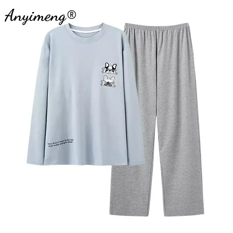 L-4XL ชุดนอนชายชุดฤดูใบไม้ร่วงฤดูหนาวถักผ้าฝ้ายลำลองชุดนอนสำหรับ Man ความยาวเต็ม Pijamas Elegant ชายชุดนอนชุดนอนชุดนอน