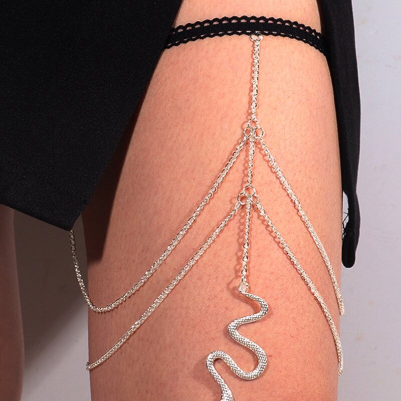 A2ES Cadena muslo con borla en forma serpiente, cinturón antideslizante, arnés cadena, accesorios para piernas club
