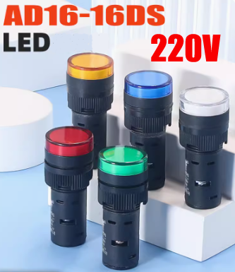 Panel Mount Signal LED Indicador de Luz, 16mm, Azul, Verde, Vermelho, Branco, Amarelo, Lâmpada Piloto, AC, DC, AD16-16C, 220V, 1Pc