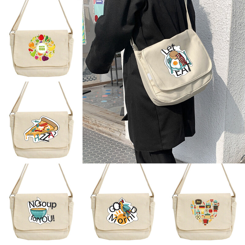 Bolsa de mensajero japonesa Simple multifunción, bolso de ocio para mujer, bolso portátil de un hombro con patrón de comida
