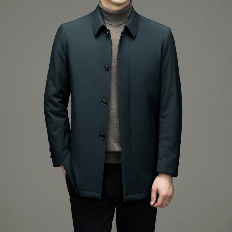 2024 겨울 남성 의류 비즈니스 캐주얼 화이트 덕 다운 재킷, 패션 폴로 칼라 따뜻한 재킷