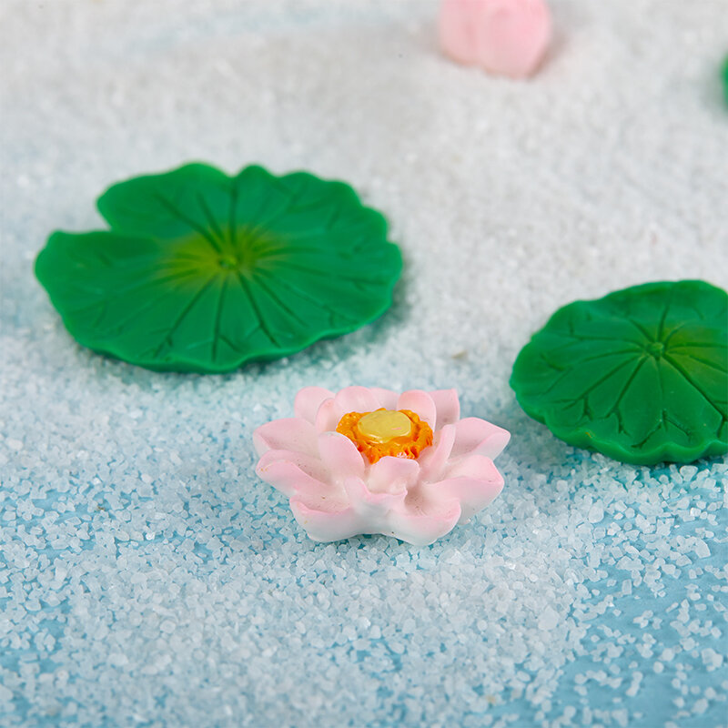 Dekoracyjne kolorowe ryby lotosu DIY miniaturowe Mini ozdoby zewnętrzne mikro figurki z żywicy domu akwarium dekoracyjne liści lotosu