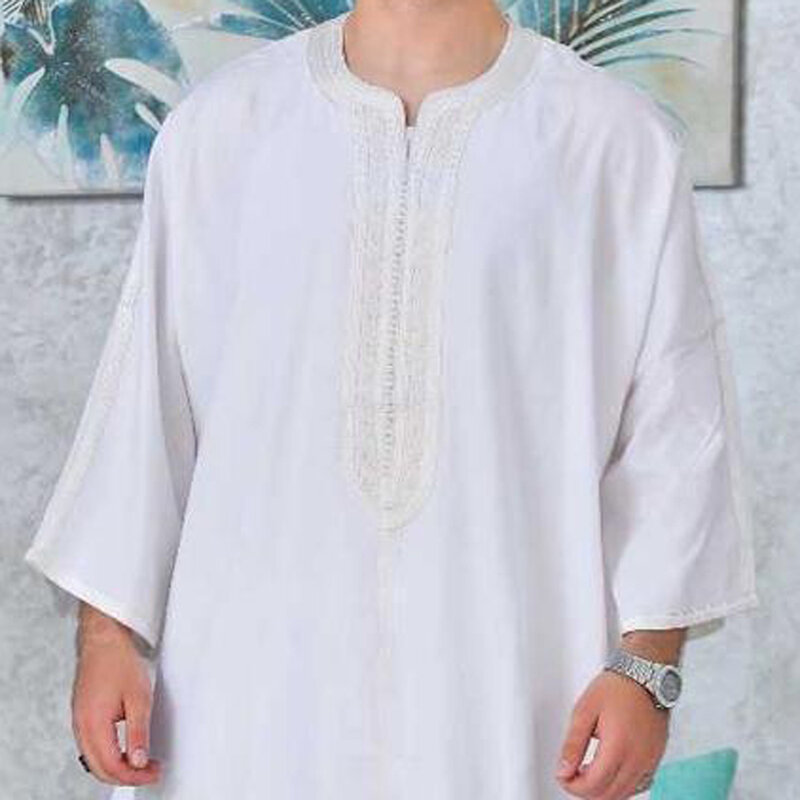 Abbigliamento uomo islamico musulmano abbigliamento arabo ricamato Jubba Thobes Qamis Homme caftano caftano Eid preghiera abaya Pakistan Robes