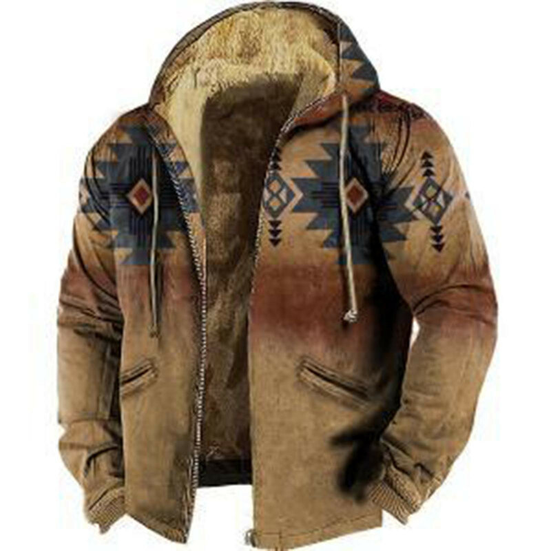 2023 남성용 후드 캐시미어 두꺼운 방한 카디건 스웨터, 컬러 블록 후드 재킷, 가을 및 겨울