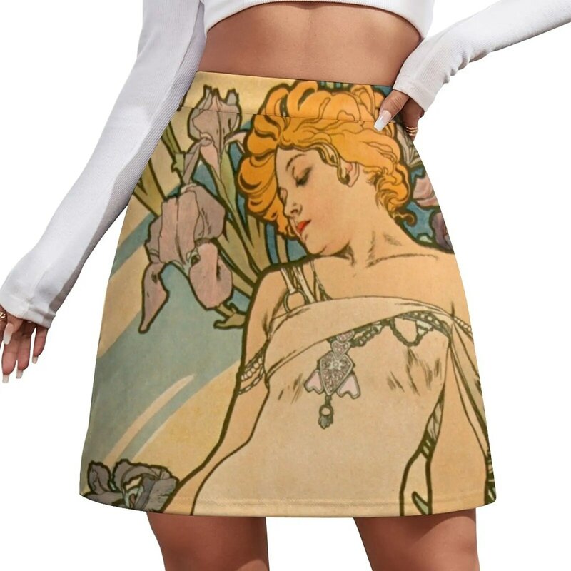 The FLOWERS-minifalda de IRIS Alphonse Mucha, ropa de verano, falda, Pantalones