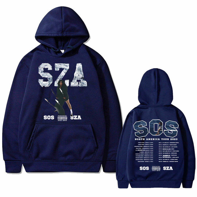 Rapper Sza SOS doppelseitige Grafik Hoodie Männer Frauen Hip Hop Vintage Sweatshirt männlich übergroße Streetwear Herren Fleece Hoodies