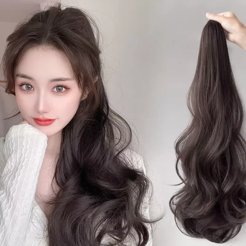 Extension de cheveux longs ondulés pour femmes, postiche droite, queue de cheval synthétique, coréen