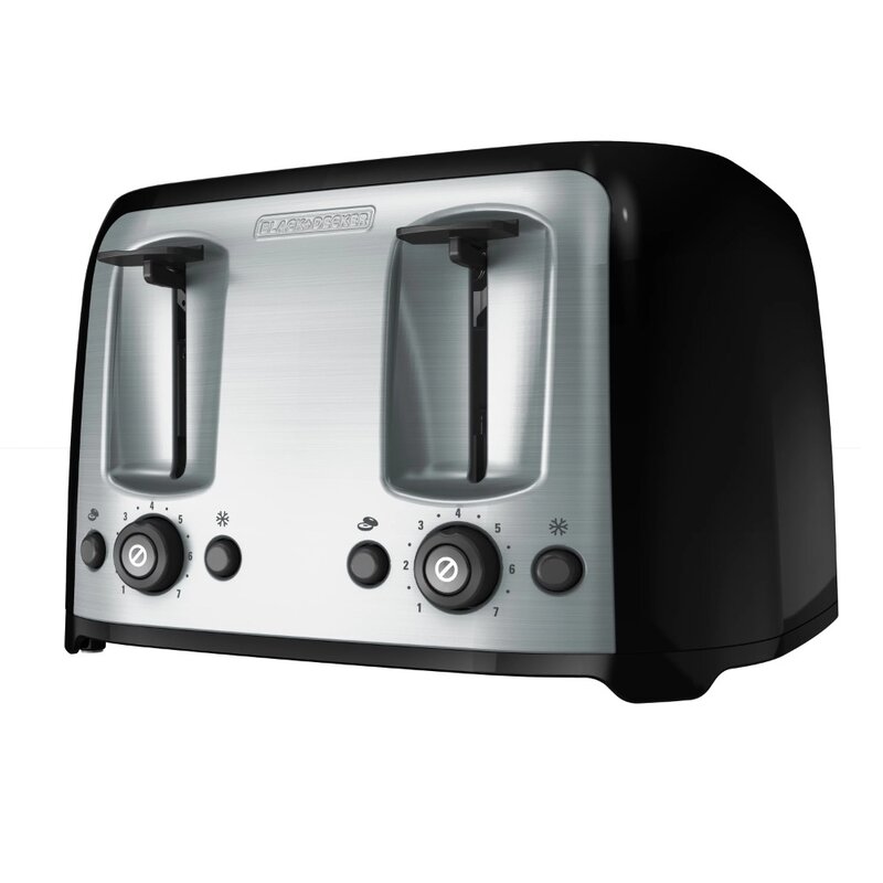 Schwarzer + decker 4-Scheiben-Toaster mit extra breiten Schlitzen, schwarz/silber, tr1478bd