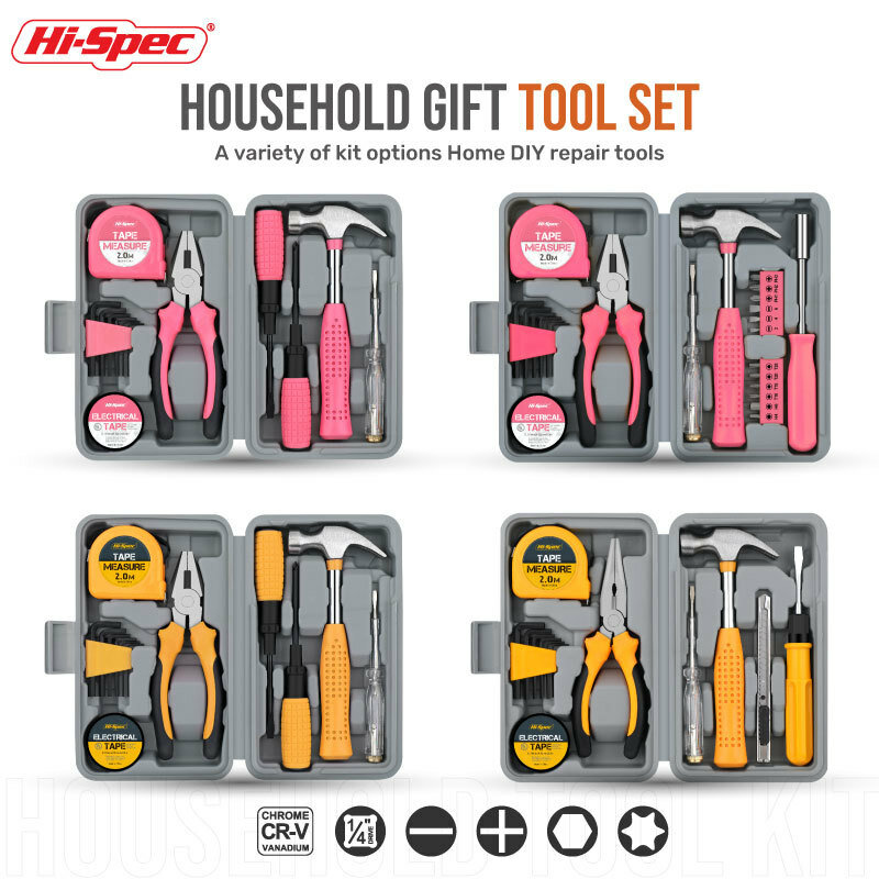 Hi-Spec wielofunkcyjny domu zestaw narzędzi w pudełku gospodarstwa domowego do napraw ręcznych zestaw narzędzi młotek przecinak do drutu klucz śruba miarka narzędzi do domu