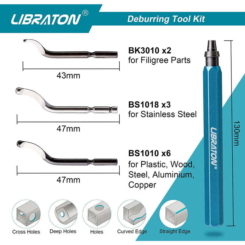 Libraton Deburring Tool com 11 lâminas de aço HSS, cabeça giratória de 360 graus, ferramenta Deburring para metal, resina, plástico, impressão 3D, madeira