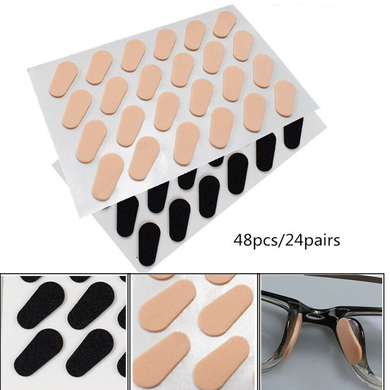 Almohadillas de silicona antideslizantes para la nariz, accesorios para gafas, esponja para la nariz, pegatina de espuma, 48 piezas/24 pares
