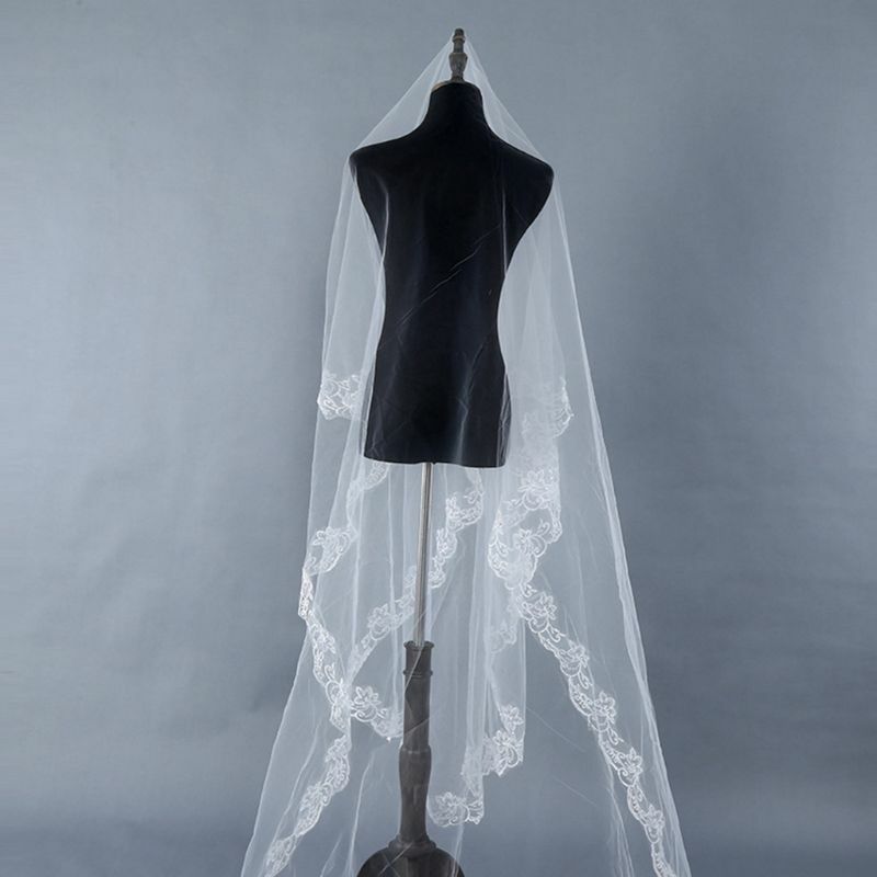 E15E 1-уровневая свадебная вуаль длиной до талии, короткий аксессуар для волос из тюля для невесты с кружевной отделкой