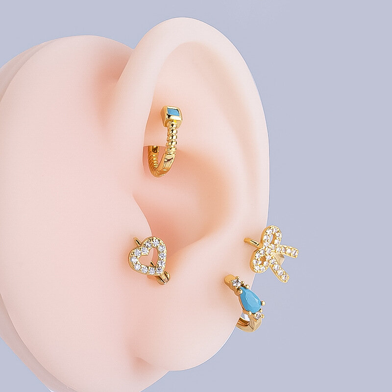 1PC 8mm Hoop Earrings Flower Leaf Heart Bowknot Round Gold Color Tiny Cartilage Earrings Piercing Huggie Female Hoops For Men