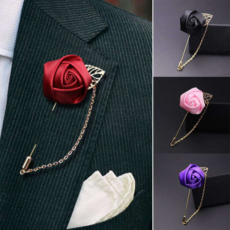 Pin de traje de novio para hombre, ramillete nupcial, decoración de fiesta de boda, broche de flores rosas, insignia de solapa, Boutonniere