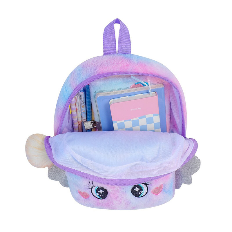 맞춤형 이름 봉제 유니콘 배낭 유치원 여아용 책가방, 맞춤형 자수 큰 눈 유니콘 어린이 봉제 가방
