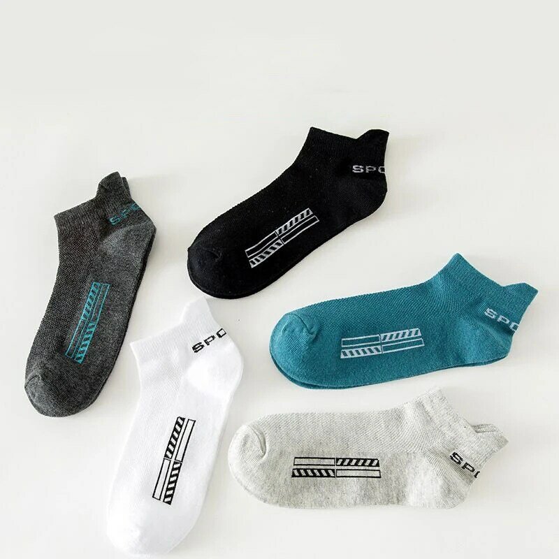 Men's Socks High Elasticity Motion Ankle Length Breathable Sweat Bsorbing Printed Sock Male Simplicity Basketball Mesh Summer
