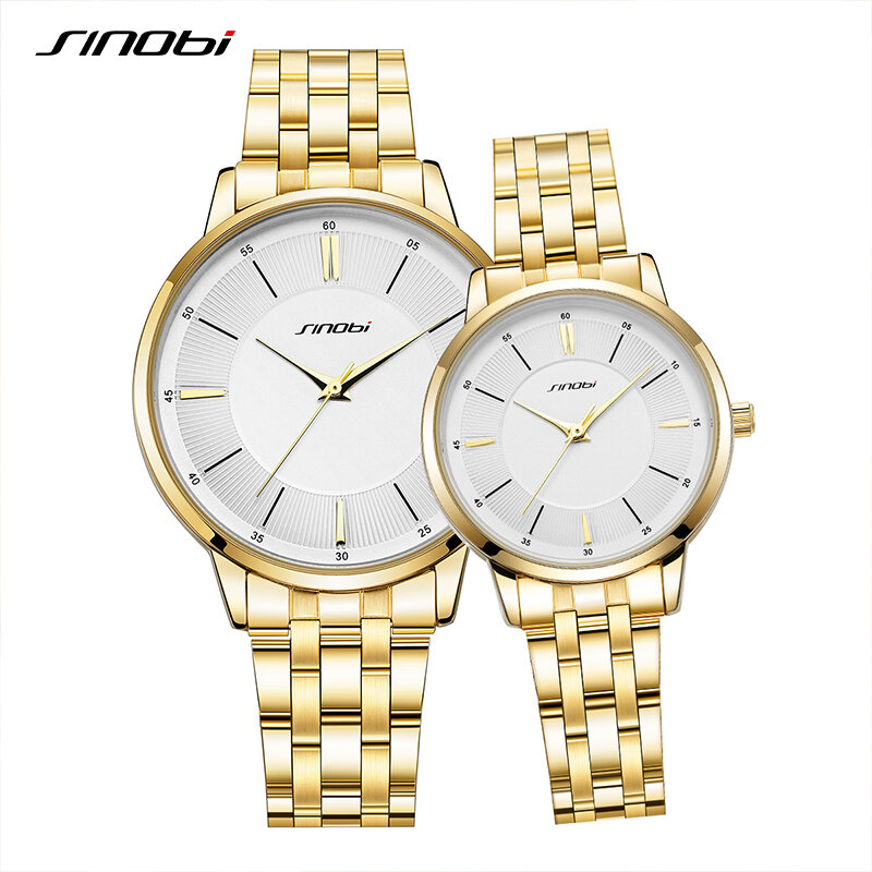 SINOBI Couple Watch New Rhombus Design Quartz Wristwatch for Men Women Top Luxury Stainless Steel Lover's Watch Gifts Hot Sales