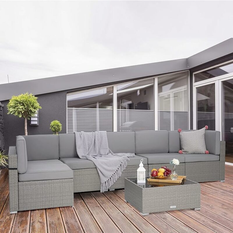 Wicker Patio Furniture,All-Weather PE Rattan Sectional Sofa, Conversation Set with Washable Cushions Covers