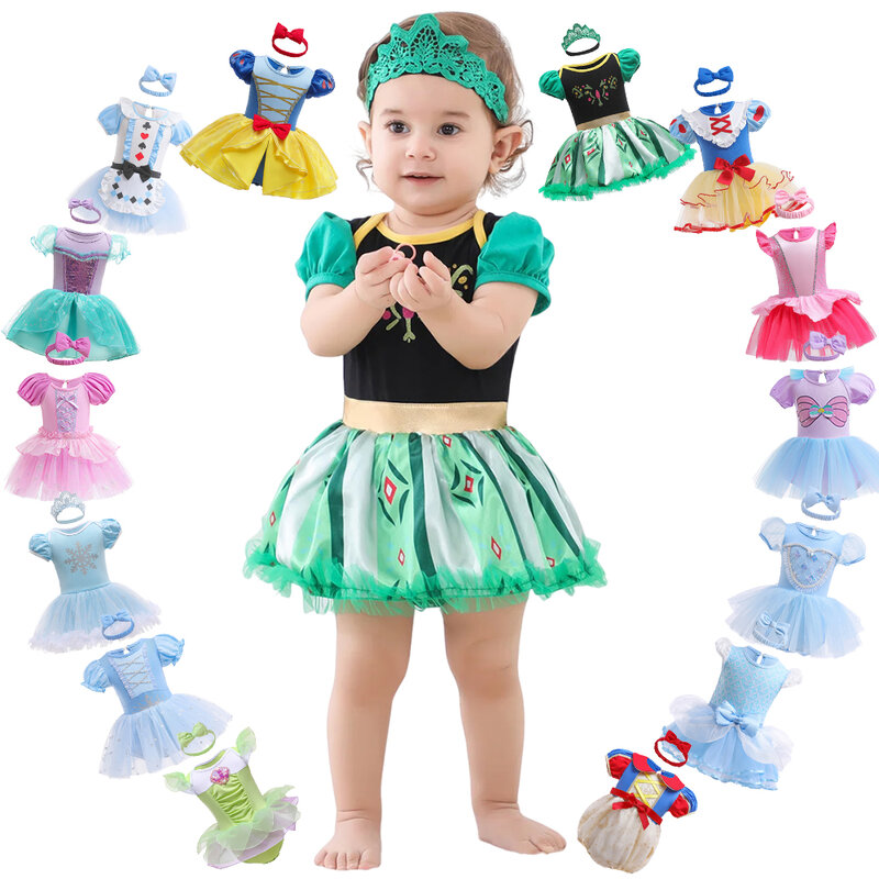 Baju monyet bayi gaun TUTU dengan ikat kepala, pakaian putri bayi perempuan ukuran 9-24M desain lucu kostum pesta gaun bayi