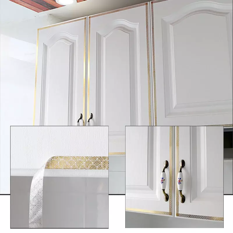 Cinta autoadhesiva para decoración de armario, sellador de armario de dormitorio, impermeable, de sellado de pared, dorada, 50m
