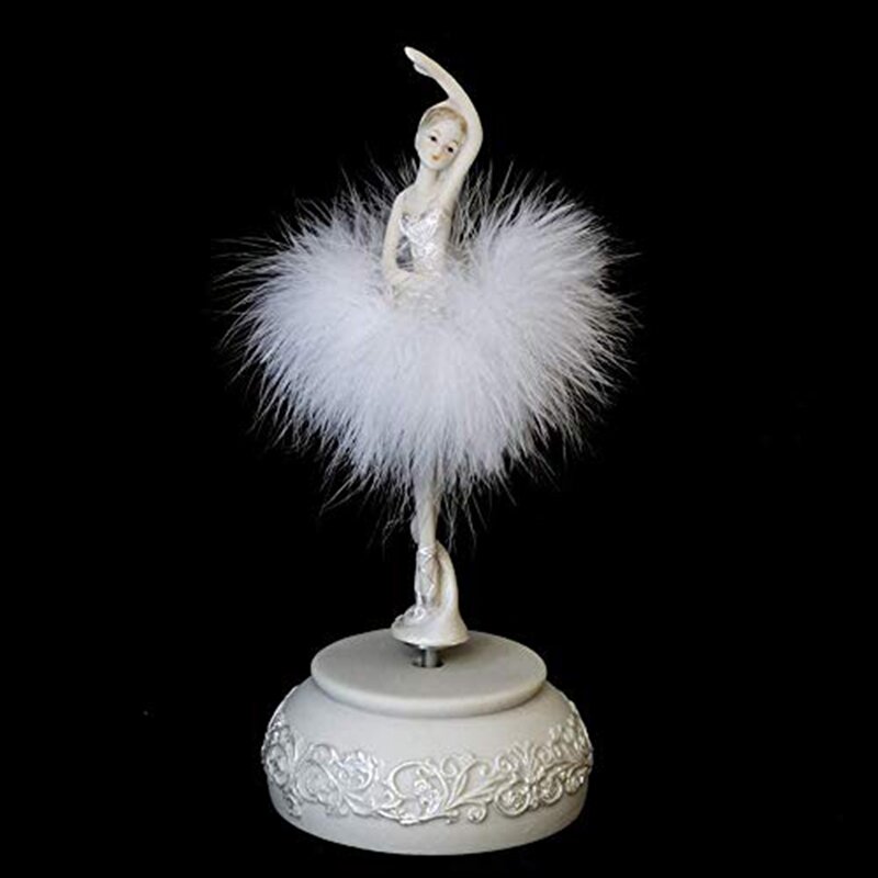 Figura de caja de música giratoria de falda de plumas, caja Musical de niña bailando con Control Manual, duradera, 10X10X22Cm