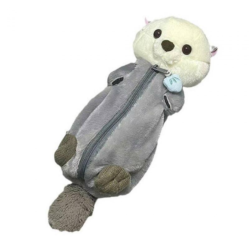 Plush Sea Otter Shape Pencil Case Storage Cosmetic Bag for Office Teens Home