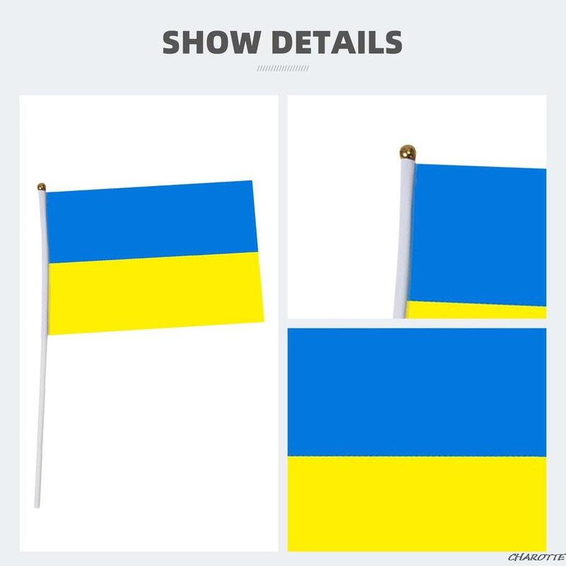 10pcs 우크라이나 스틱 플래그, 우크라이나 14*21CM 핸드 헬드 미니 플래그 화이트 폴-생생한 색상 및 페이드 내성