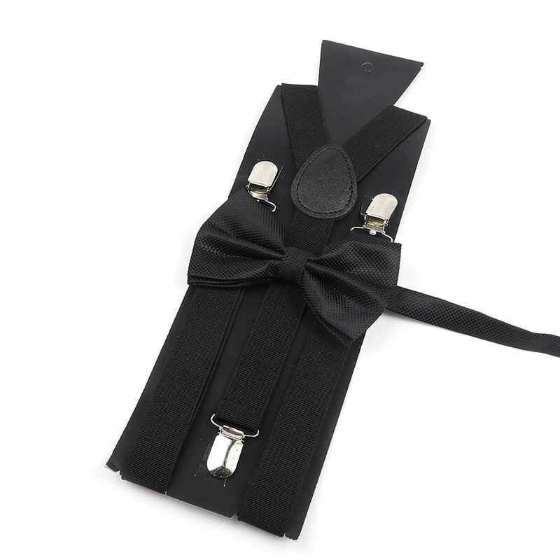 Fashion Classic bianco nero grigio bretella papillon set per uomo bambini elastico Y-back cinghie farfalla matrimonio Groomsman accessorio