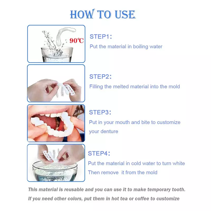 Kit di denti a scatto per impiallacciatura sostituzione di sbiancamento dentale temporaneo falso sostituzione temporanea dei denti uomo donna spedizione gratuita