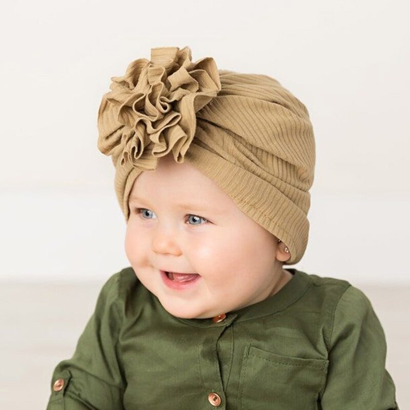 Knitted Solid Color Baby Turban Hat Sweet Floral Toddler Kids Beanie Cap Newborns Photography Props Bonnet Hair Accessories
